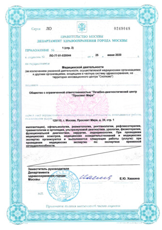Приложение к лицензии № ЛО-77-01-019303 - стр.2 Приложение к лицензии ЛДЦ Проспект Мира от 25 июня 2020 - (стр.2) - № ЛО-77-01-019303